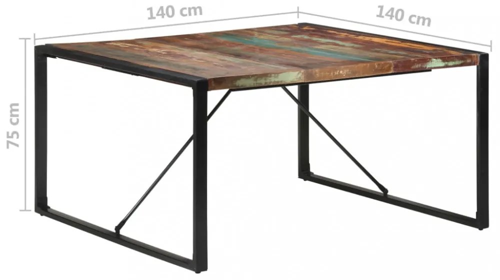 tömör újrahasznosított fa étkezőasztal 140 x 140 x 75 cm