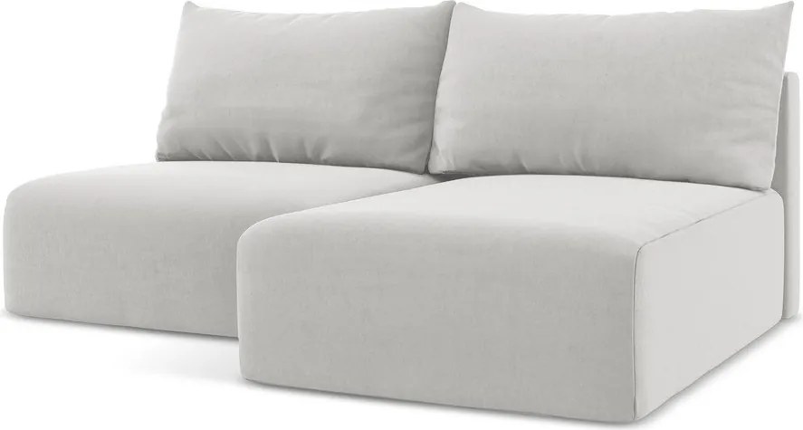 Világosszürke bársony kinyitható-tárolóhelyes sarokkanapé (jobb oldali-heverő résszel) Kalena – Makamii