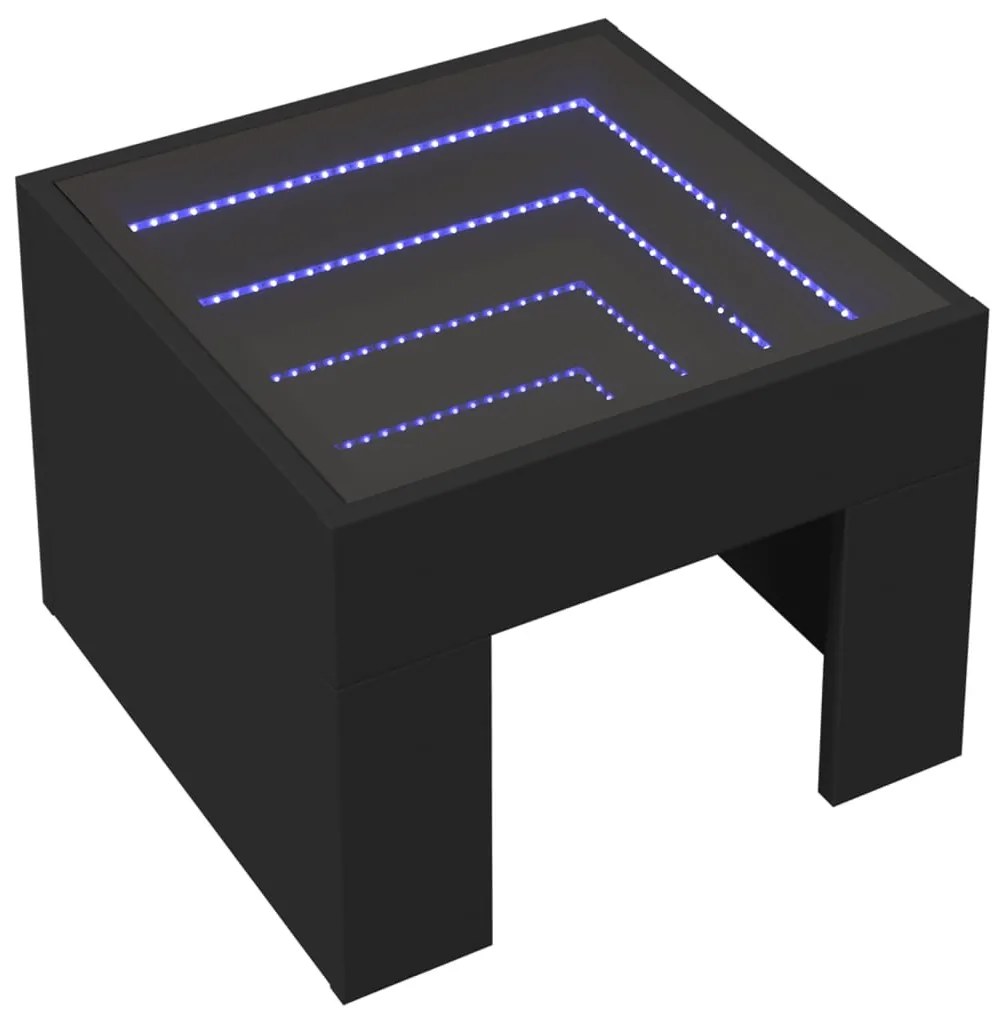 Fekete végtelen hatású LED-es éjjeliszekrény 40 x 40 x 30 cm