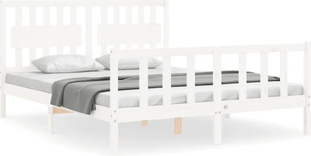 vidaXL fehér tömör fa ágykeret fejtámlával King Size