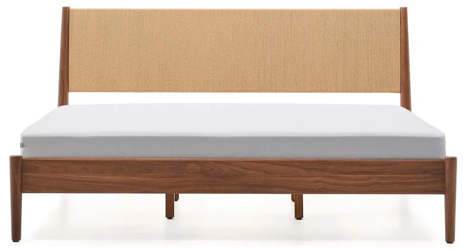 Sötétbarna diófa franciaágy ágyráccsal 180x200 cm Elan – Kave Home