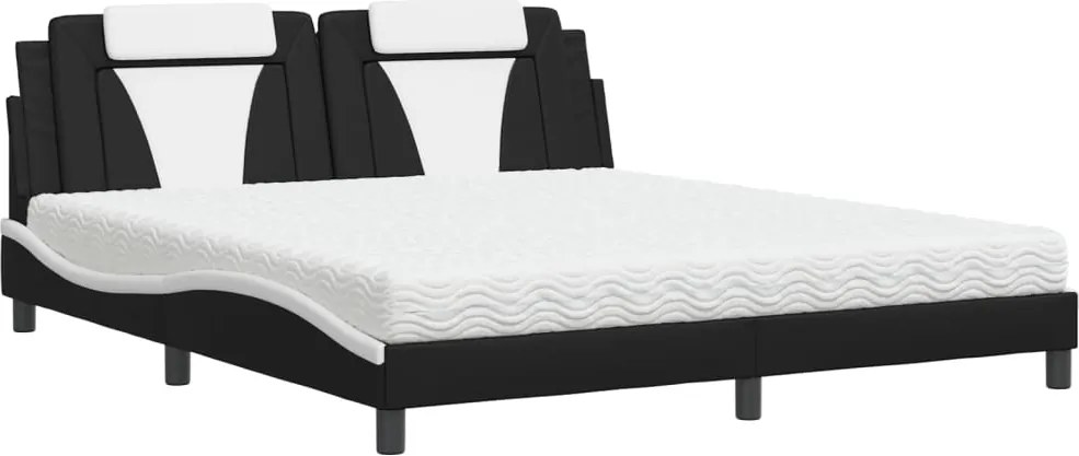 vidaXL fekete és fehér műbőr ágy Viana matraccal 180 x 200 cm