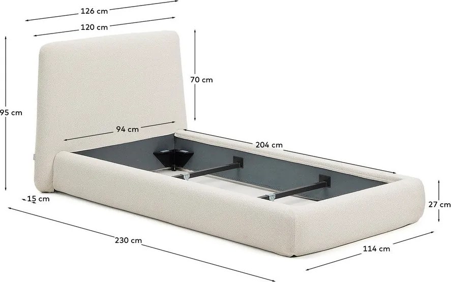 Bézs kárpitozott egyszemélyes ágy 90x200 cm Martina – Kave Home