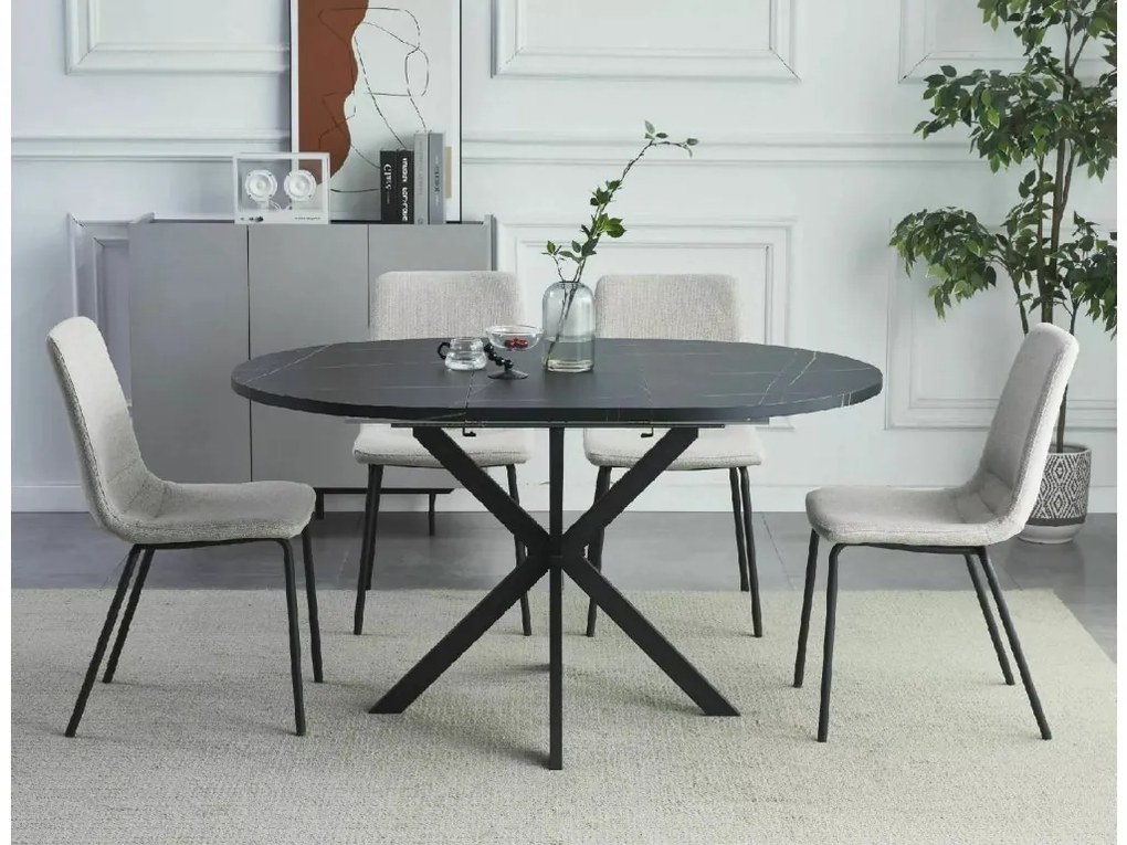 Kihúzható étkezőasztal GASTON 100(135)X100 cm, fekete márvány dekoráció