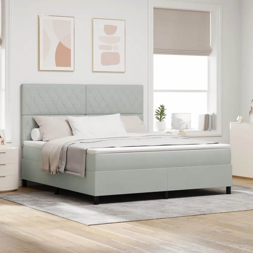 Boxspring ágy matraccal & LED világítással, világosszürke, 180x200 cm, bársonyos