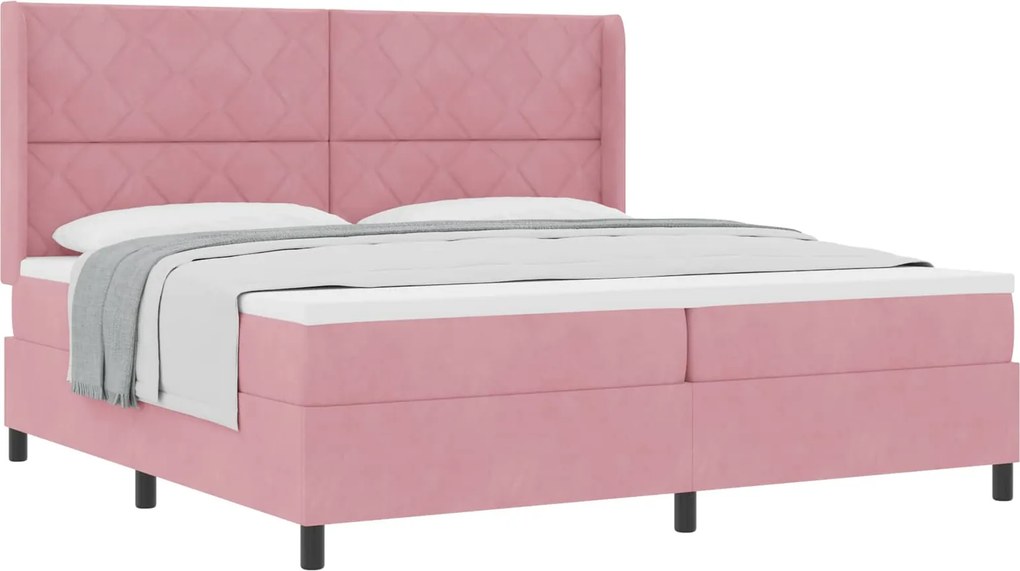 vidaXL Boxrugós ágy matracmal Rózsaszín 200 x 200 cm Bársony