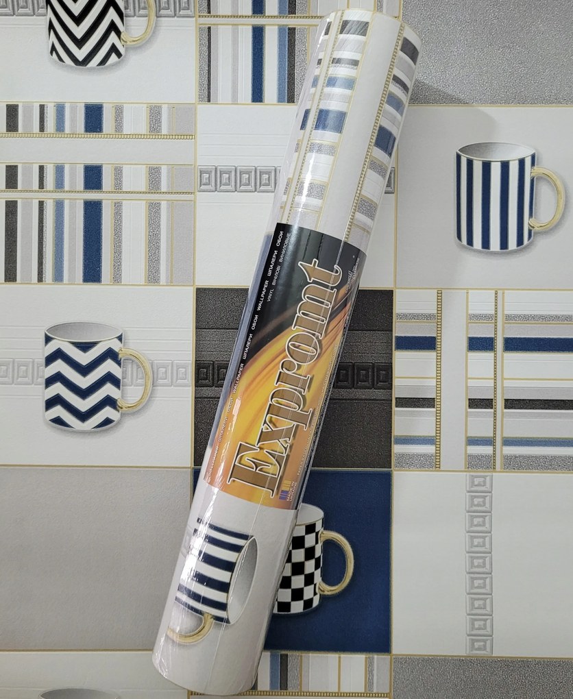 Konyhai tapéta, 3D hatás, csésze, csempék, csempék, 9127-03