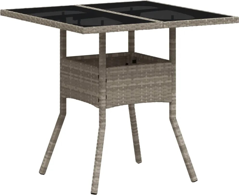 vidaXL világosszürke polyrattan üveglapos kerti asztal 80 x 80 x 75 cm