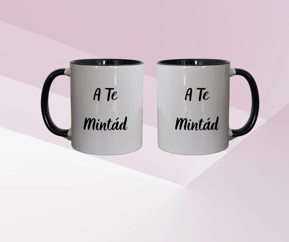 Egyedi Mintájú Fehér Bögre Fekete Belsővel és Füllel