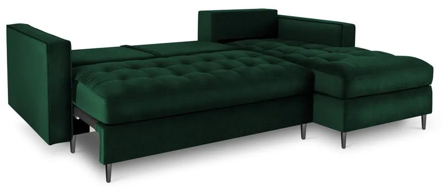 Santo zöld kinyitható bársony sarokkanapé, jobb oldali - Milo Casa