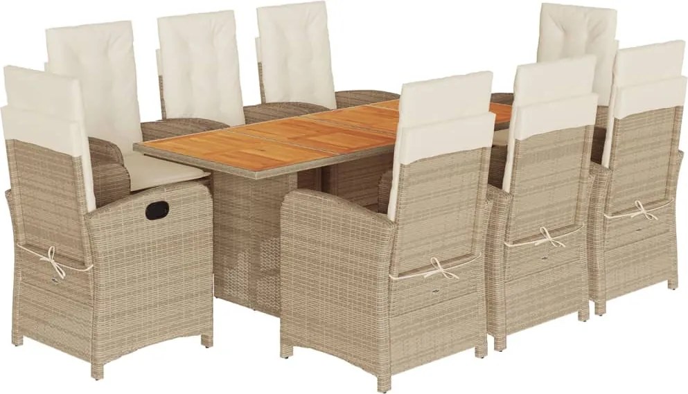vidaXL 9 részes bézs polyrattan kerti étkezőgarnitúra párnákkal