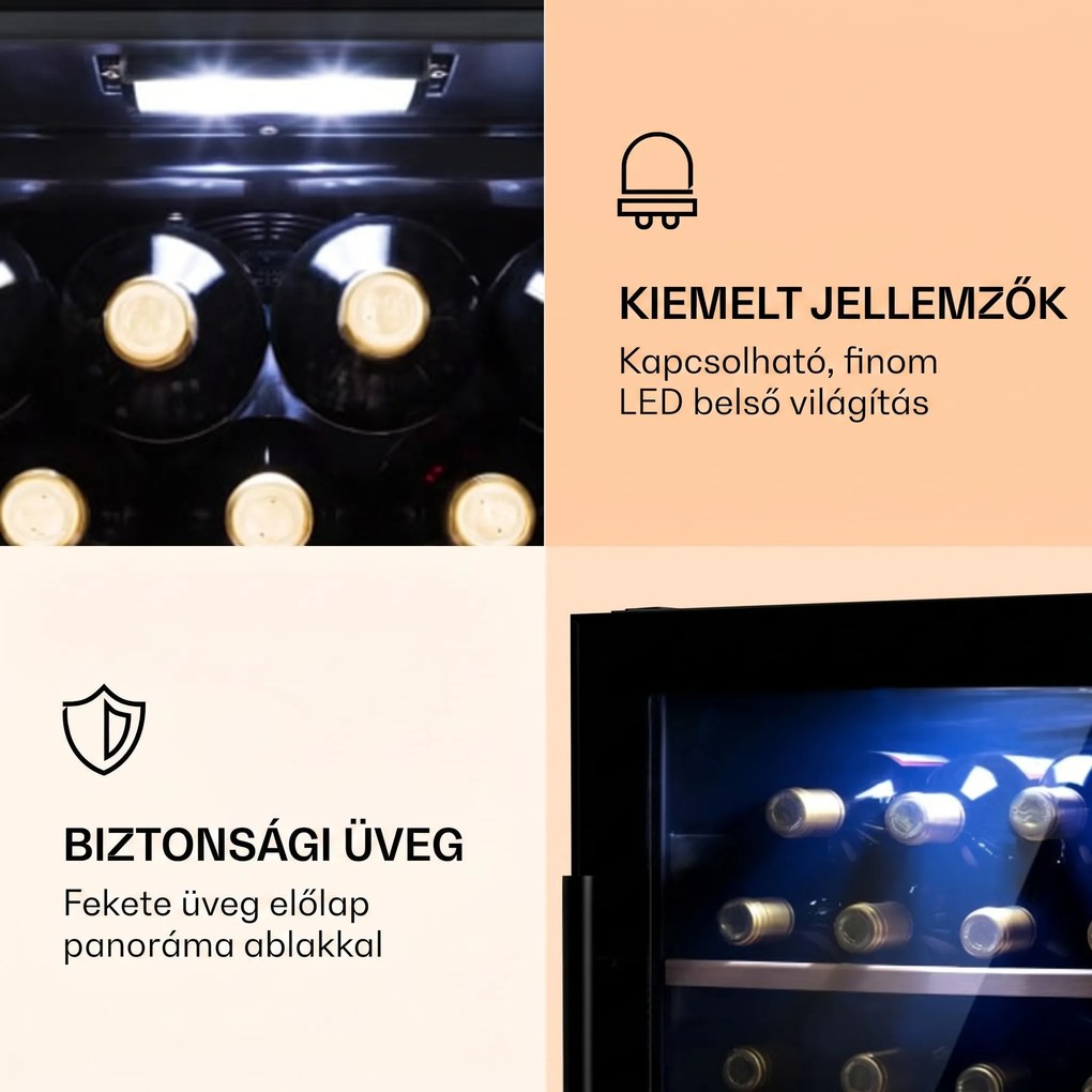 Klarstein Barossa 34 Duo, borhűtő, 2 zóna, 34 palack, üvegajtó, érintésvezérlés, fekete