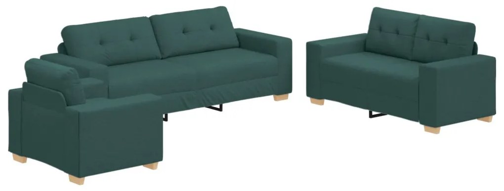 3-Darabos Sofa Szett Párnákkal - Sötét Zöld Szövet