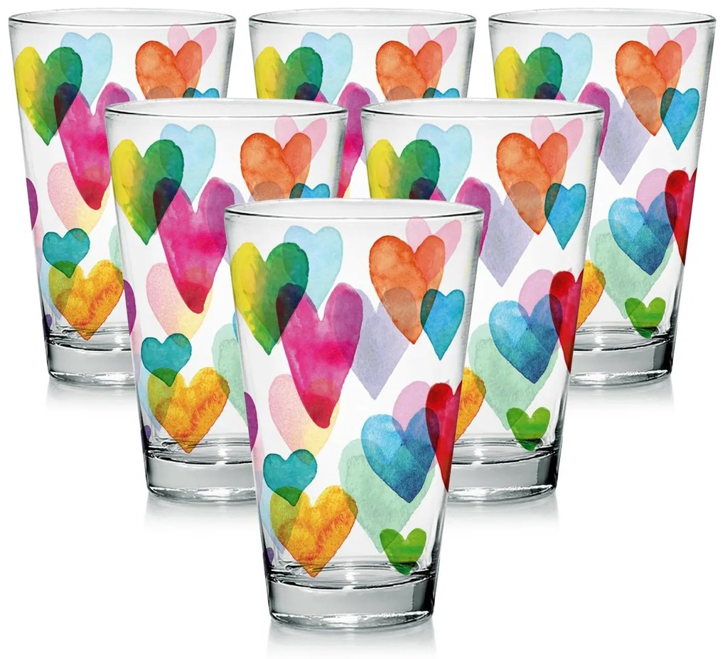 Mäser Love Rainbow 6 részes üvegpohár készlet, 310 ml