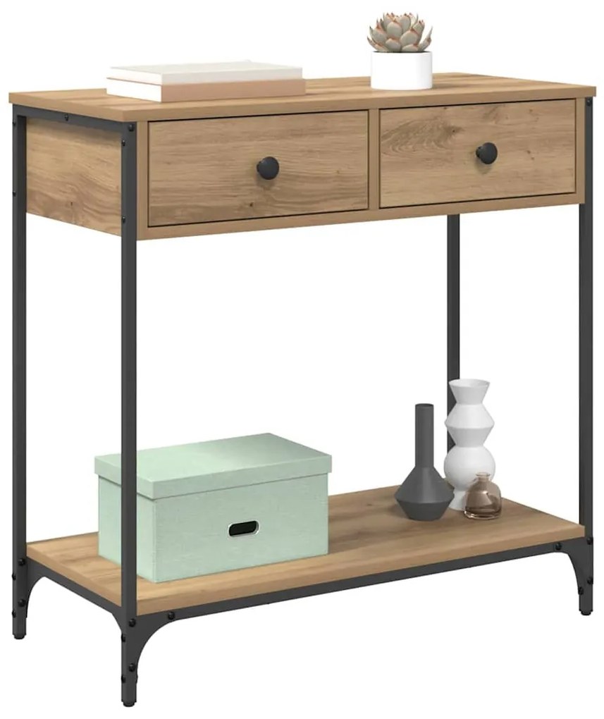 vidaXL Konzolasztal fiókkal Artisan tölgy 75 x 34,5 x 75 cm Faanyag