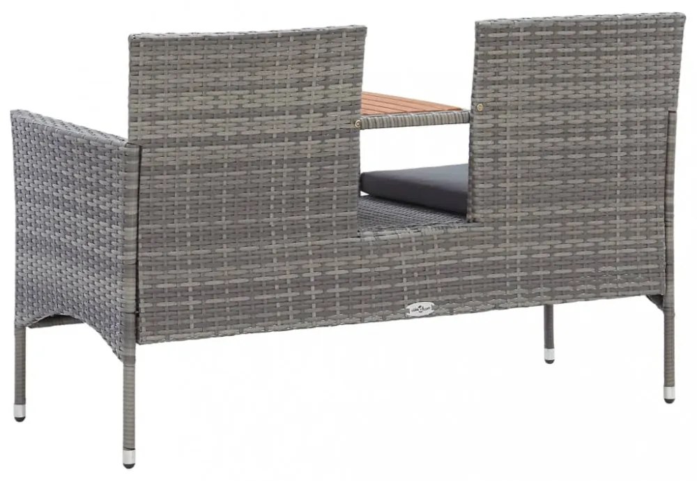 kétszemélyes szürke polyrattan kerti pad teázóasztallal 143 cm