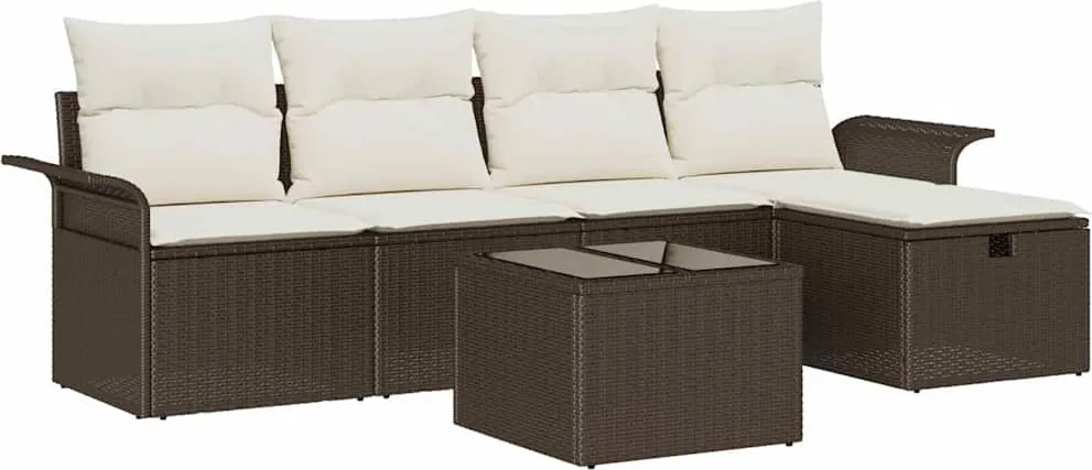 vidaXL Kerti Kanapé Szett párnával tárolóval 6 pcs Barna Poli rattan