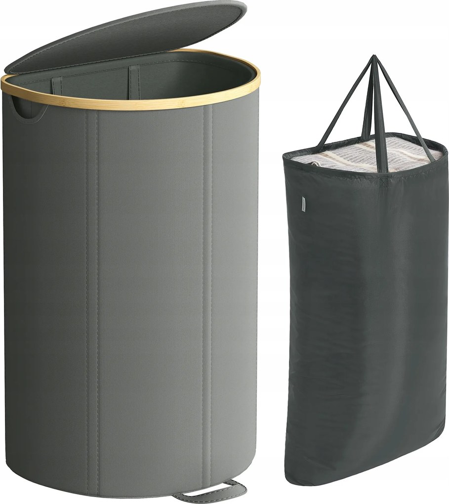 Anyaga összecsukható Szürke szennyestartó kosár 90 L kivehető betét