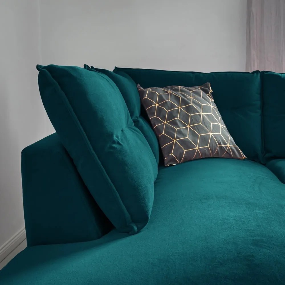 Stylish Stan L türkiz kinyitható bársony sarokkanapé, bal oldali - Miuform