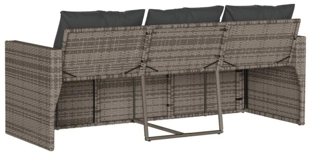 vidaXL 3 személyes szürke polyrattan kerti kanapé párnával