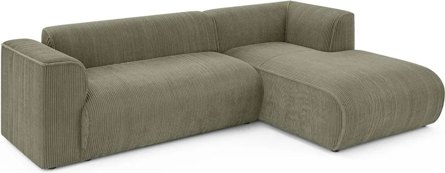 Zöld kordbársony sarokkanapé (jobb oldali-heverő résszel) Merid – Ropez