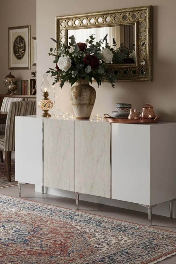 Poli 150 - White, Travertine, Silver