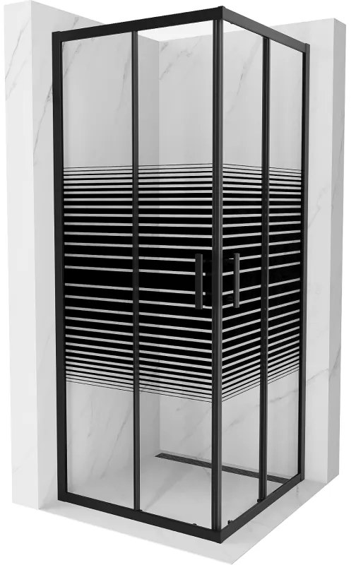 Mexen Rio négyzet alakú zuhanykabin 80 x 80 cm, fekete sávok, fekete - 860-080-080-70-20