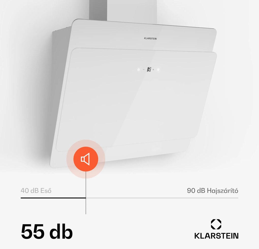 Klarstein Aurica 60, páraelszívó, 60 cm, 610 m³/ó, LED, érintőképernyős, üveg, fehér