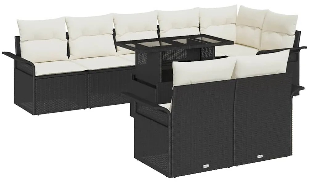 vidaXL Kerti Kanapé Szett párnával tárolóval 9 pcs Fekete Poli rattan