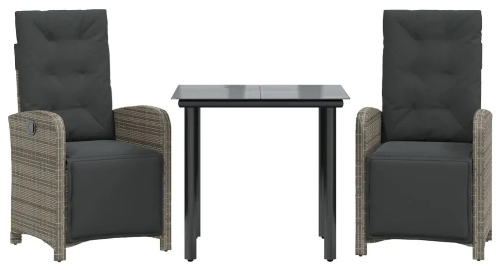 3 részes szürke polyrattan bisztrógarnitúra párnákkal