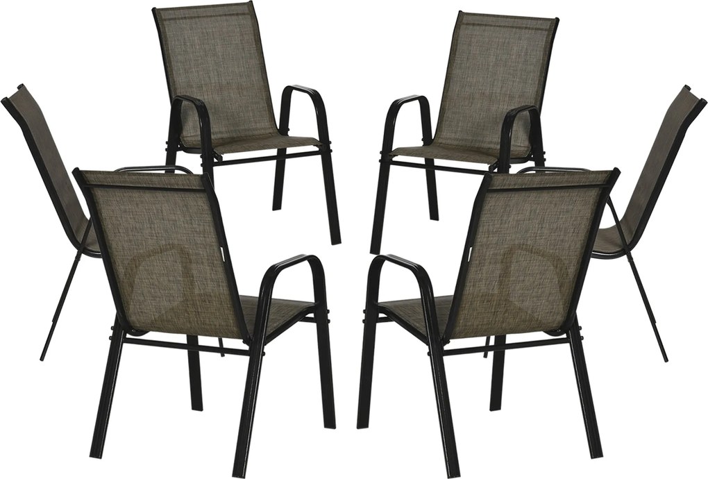 Outsunny 6 darabos Kisegítő Térmegtakarító Kerti Szék Készlet, Fém Karfás Kültéri Székek Lélegző Szövetből, Barna | Aosom