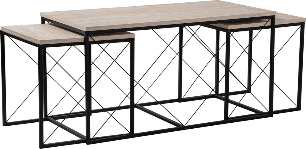 Defne dohányzóasztal, fekete-travertin, 100 cm