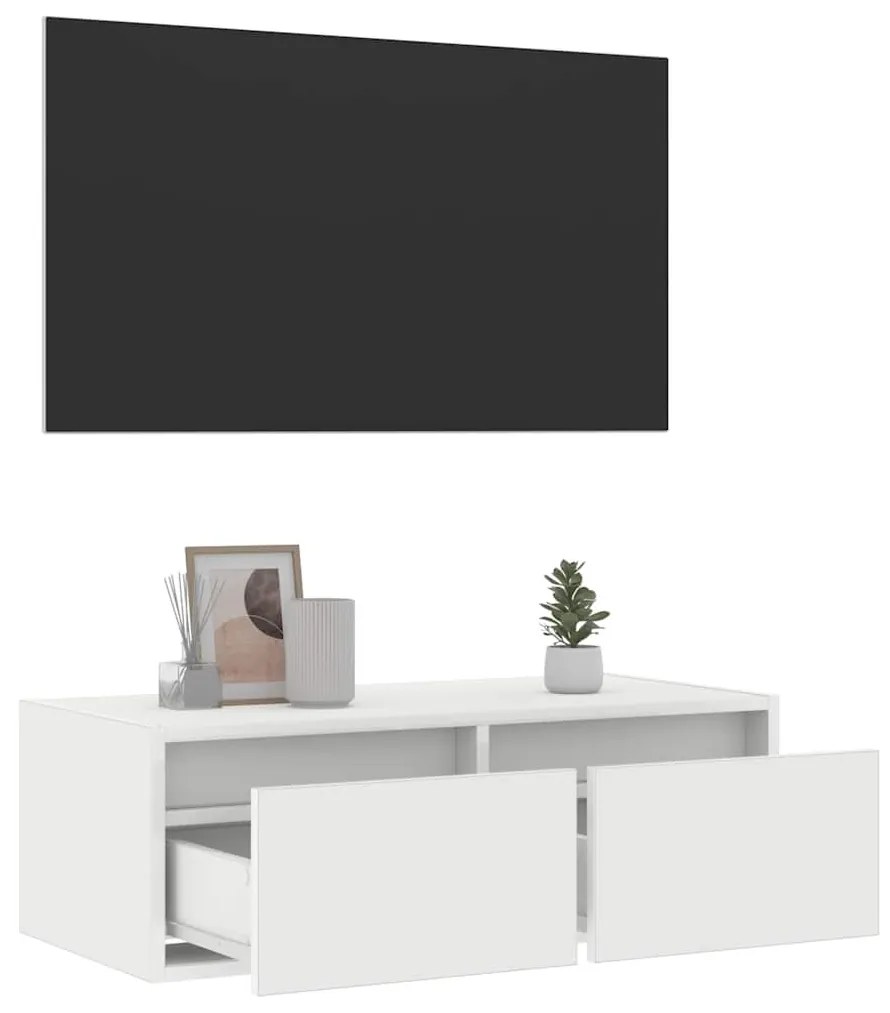 TV szekrény LED világítással fehér 75x35,5x25 cm