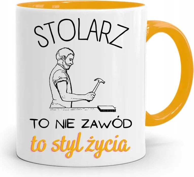 Sárga Bögre Ajándék Az Asztalosnak Egy Életstílus, fényképes nyomtatással