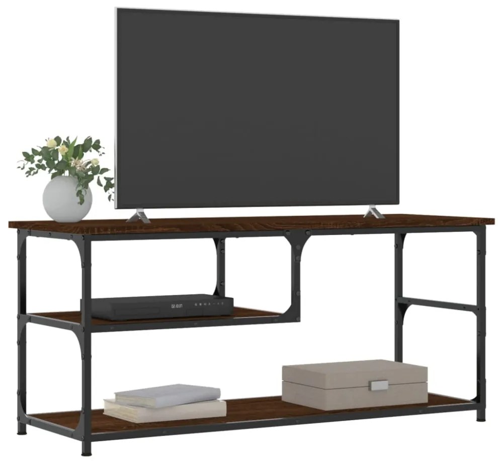 barna tölgy színű szerelt fa és acél TV-szekrény 103x38x46,5 cm