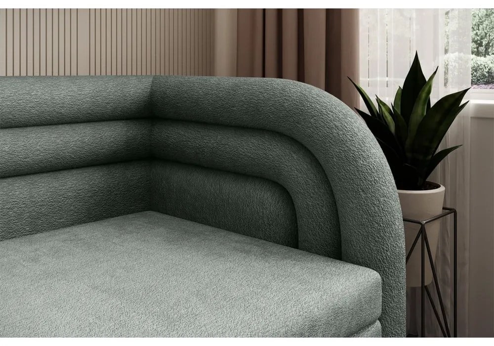 Zöld zsenília kinyitható-tárolóhelyes kanapé jobb oldali 223 cm Fabillo – ELTAP