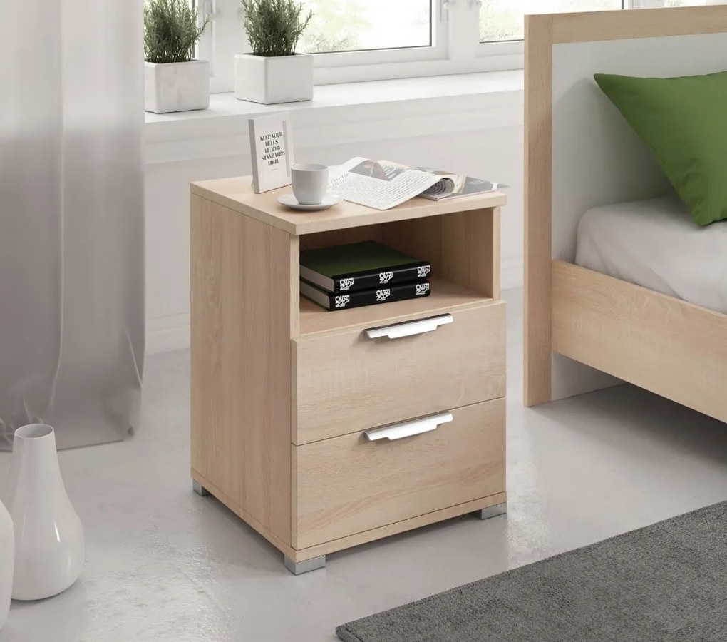 Éjjeliszekrény 2 fiókkal világos Sonoma tölgy színben 16 mm – NAKA