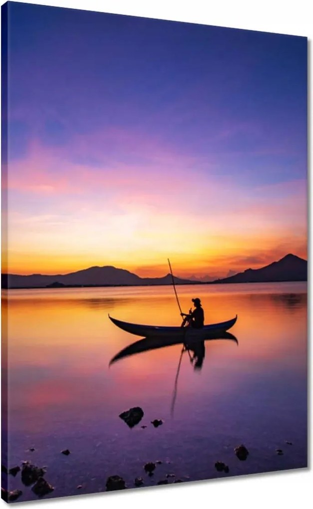 Vászonkép 50x70 Esti horgászat naplementekor