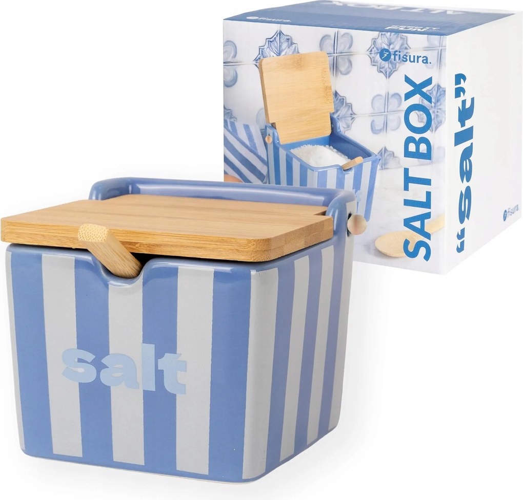 Nagy kerámia sótartó fa fedéllel és kanállal 680ml