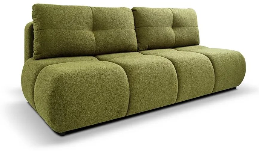 NUORO zöld, kihúzható háromszemélyes kanapé tárolórésszel