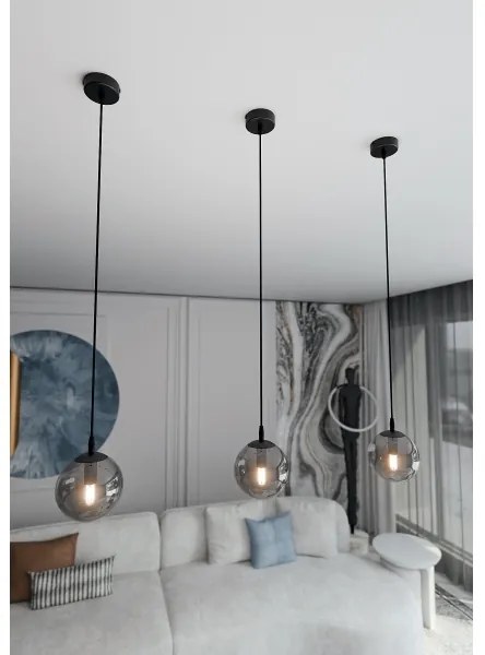 Csillár zsinóron COSMO 1xE14/10W/230V átm. 14 cm fekete/szürke