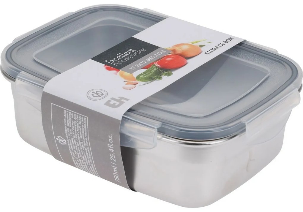 Excellent Houseware Rozsdamentes acél dobozműanyag fedéllel 750 ml, 0,75 l