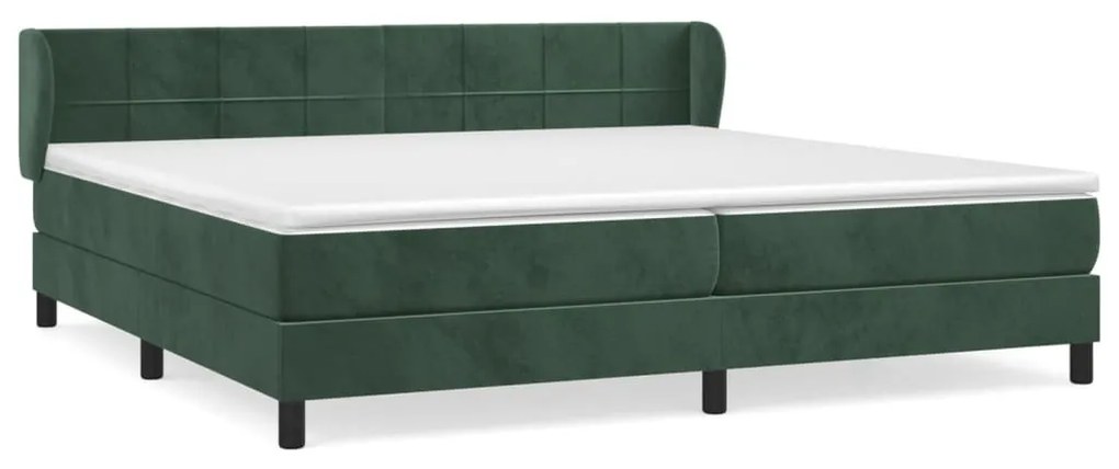 sötétzöld bársony rugós ágy matraccal 200x200 cm