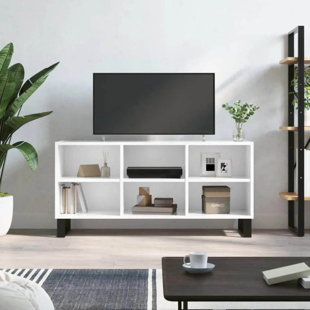 fehér magasfényű szerelt fa TV-szekrény 103,5 x 30 x 50 cm