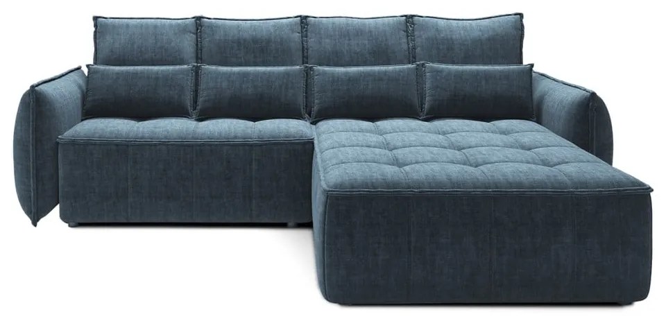 Kék bársony kinyitható-tárolóhelyes sarokkanapé (jobb oldali-heverő résszel) Campo – ELTAP