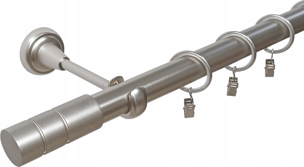 Fém Függönyrúd, Egysoros, szatén színű, különböző végződésekkel, 25 mm, 180 cm