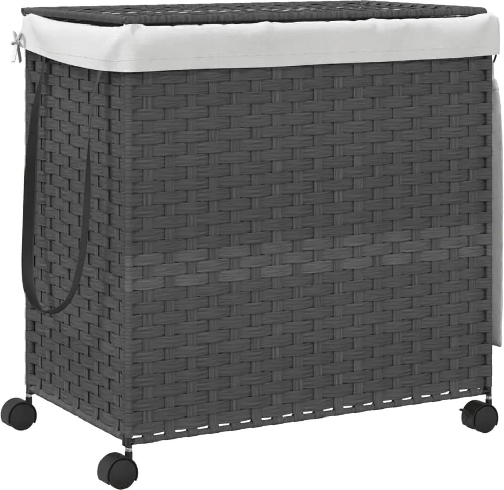 vidaXL szürke rattan szennyeskosár kerekekkel 60x35x60,5 cm