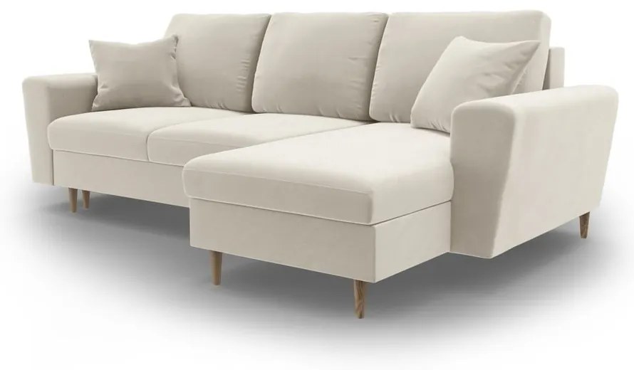 Bézs bársony kinyitható tárolóhelyes sarokkanapé Kyoto – Cosmopolitan Design