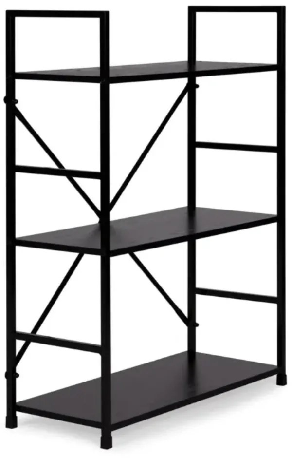Fekete 3 szintes nyitott könyvespolc, tároló állvány fém lábakkal - 59x80cm Intenso