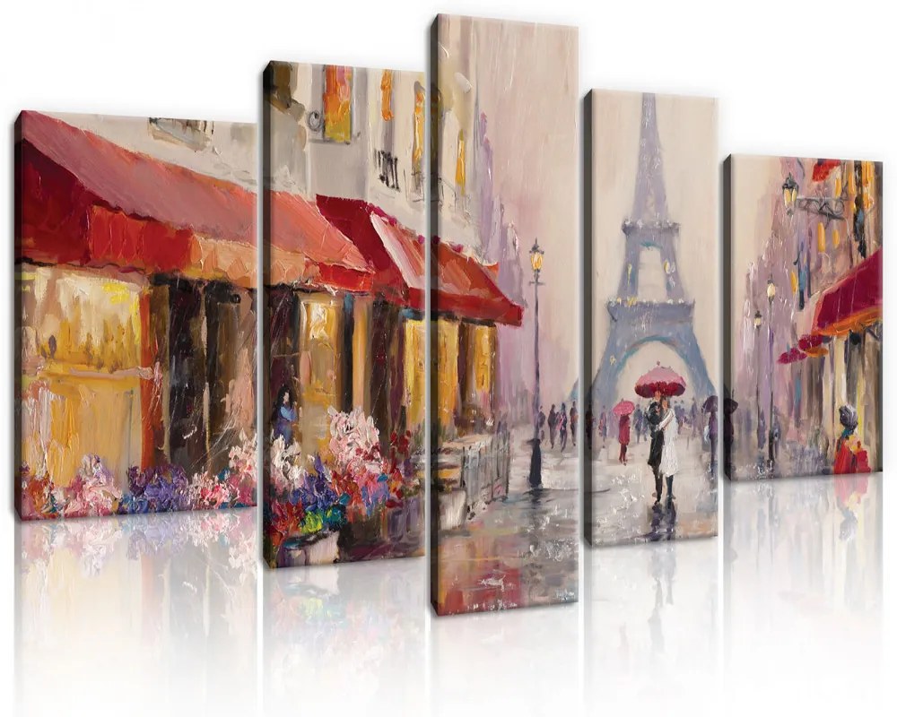 Vászonkép, 5 darabos, Párizsi utcakép 170x100 cm méretben